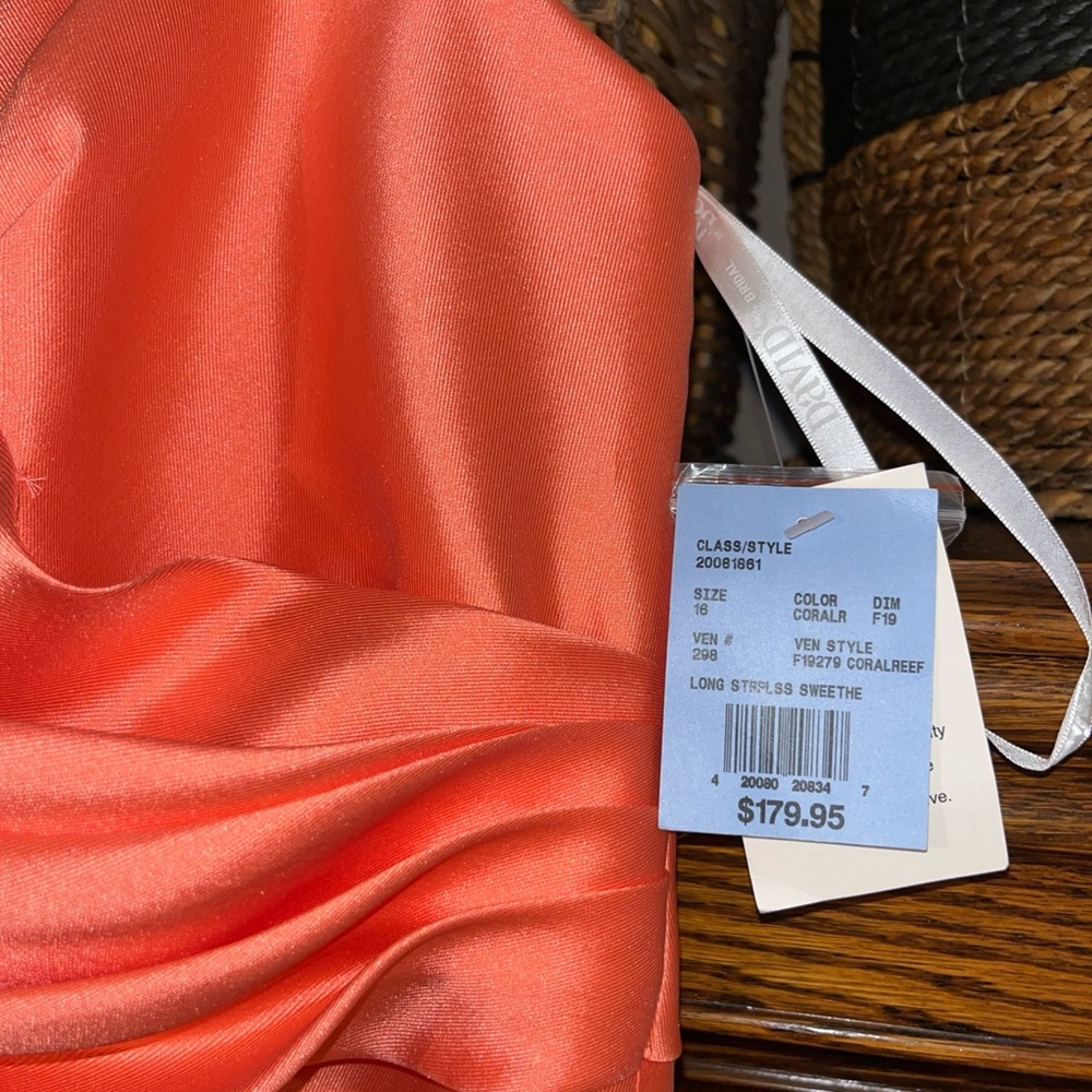 David's Bridal coral Strapless Gown NEW! - Picture 3 of 7